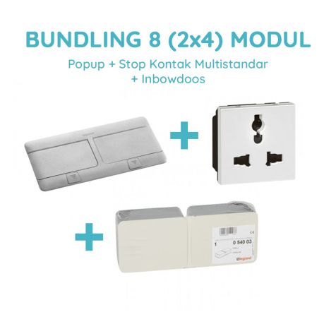 Legrand Bundling Popup Alumunium 8 Modul + Stop Kontak Multistandar dengan CP