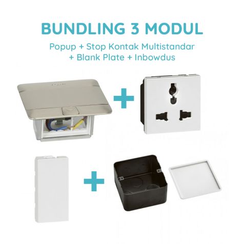 Legrand Bundling Popup Stainless 3 Modul + Stop Kontak Multistandar dengan CP