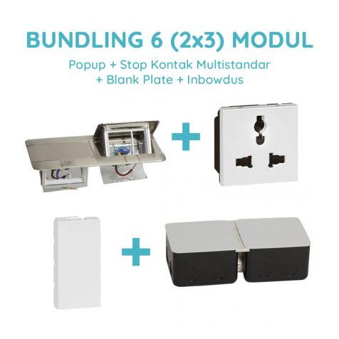 Legrand Bundling Popup Stainless 6 Modul + Stop Kontak Multistandar dengan CP