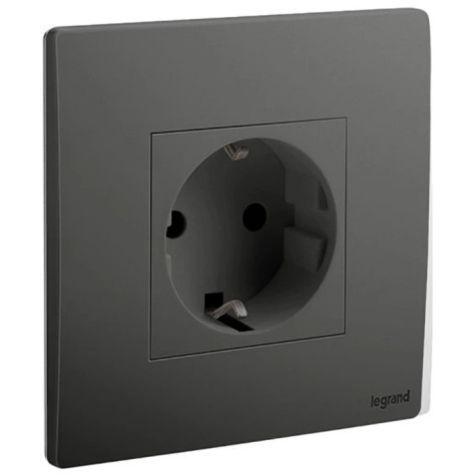 Legrand Mallia Senses 1G German 16A 2P+E socket outlet, Brushed Black - 281126BB