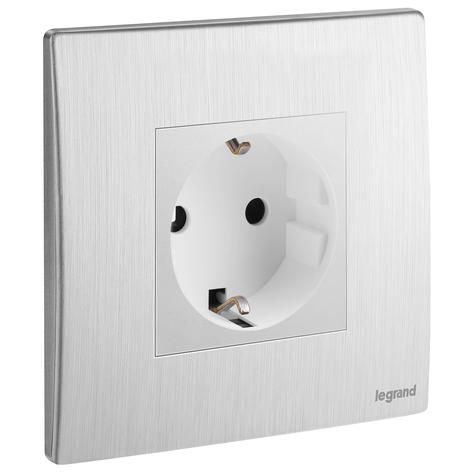 Legrand Mallia Senses 1G German 16A 2P+E socket outlet, Brushed Alu - 281126BA