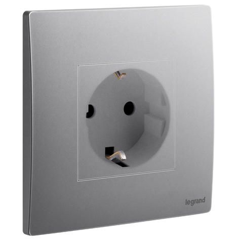 Legrand Mallia Senses 1G German 16A 2P+E socket outlet, Dark Silver - 281126DS