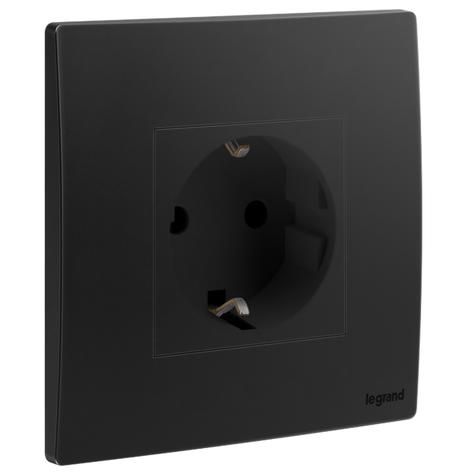 Legrand Mallia Senses 1G German 16A 2P+E socket outlet, Matt Black - 281126MB