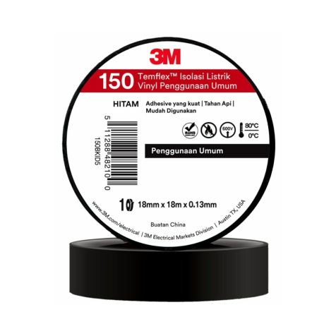 3M Isolasi Listrik Temflex 150 Hitam 3M Tape Vinyl Electrical Tape