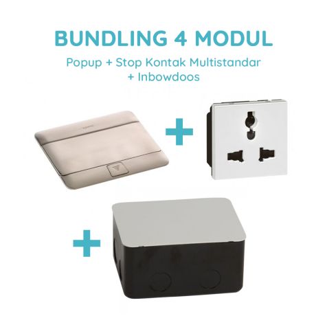 Legrand Bundling Popup Stainless 4 Modul + Stop Kontak Multistandar dengan CP