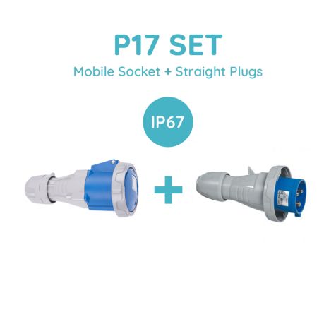 Legrand P17 SET 16A 2P+E 200/250V Ip67 Mobile Socket + Straight Plugs - 555304+555324