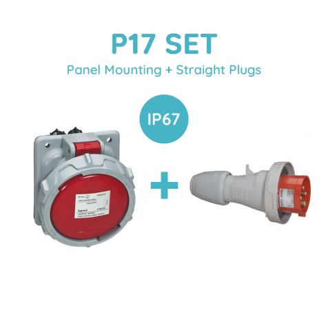 Legrand P17 SET 32A 3P+E 380/415V Ip67 Panel Mounting + Straight Plugs - 555488+555438