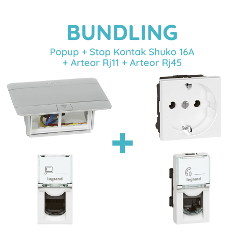 Legrand Bundling Popup Alumunium 4 Modul + Stop Kontak Shuko + Socket