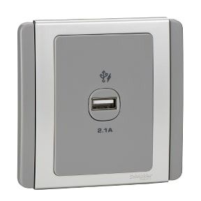 Schneider Neo, USB Socket, 2.1A, Grey Silver - E3031USB_GS