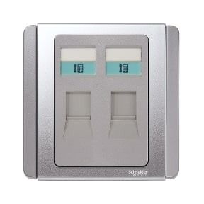 Schneider Neo, Telephone Socket, RJ11, 2G, 4 PiN, Grey Silver - E3032RJ_GS