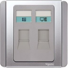 Schneider Neo, Telephone Socket RJ11 + Data RJ45, Grey Silver - E3032TD_GS