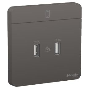 Schneider AvatarOn, USB charger, 2 type A, 2.1 A, Dark Grey - E8332USB_DG
