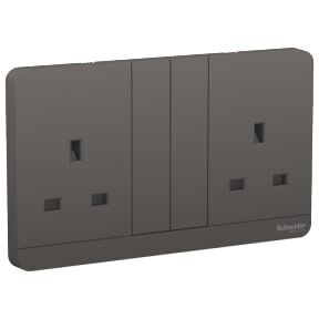 Schneider AvatarOn, Switch socket, 2G, 3P, 13A, 250V, Dark Grey - E83T25_DG