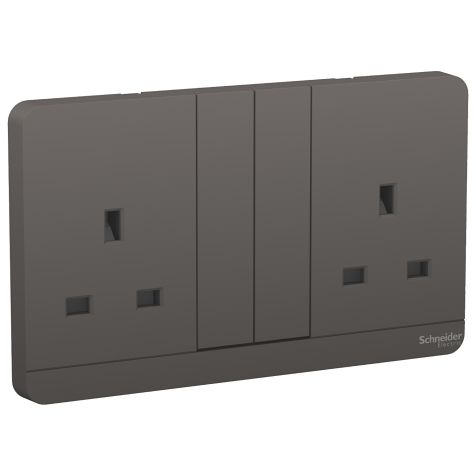 Schneider AvatarOn, Switch socket, 2G, 3P, 13A, 250V, LED, Dark Grey - E83T25N_DG