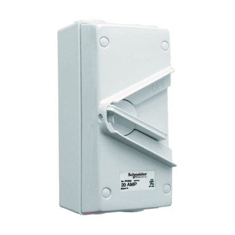 Schneider Wheatherproof 20A - 250V Surface Mount single Pole Isolating Switch IP66 - WHS20_GY