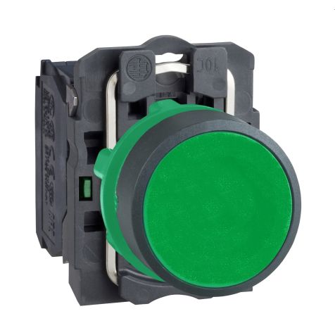 Schneider Pushbutton - Green - plastic - flush complete pushbutton - 22 - spring return - 1NO - unmarked - XB5AA31