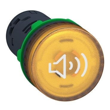 Schneider Illuminated buzzer, plastic, yellow, Ã˜22, continuous or intermittent tone, 110...120 V AC/DC - XB5KS2G8